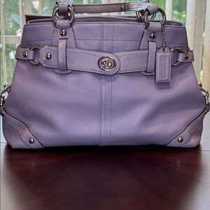 Coach Carly Lilac Leather Belted Sachel With Pastel Coach Scarf